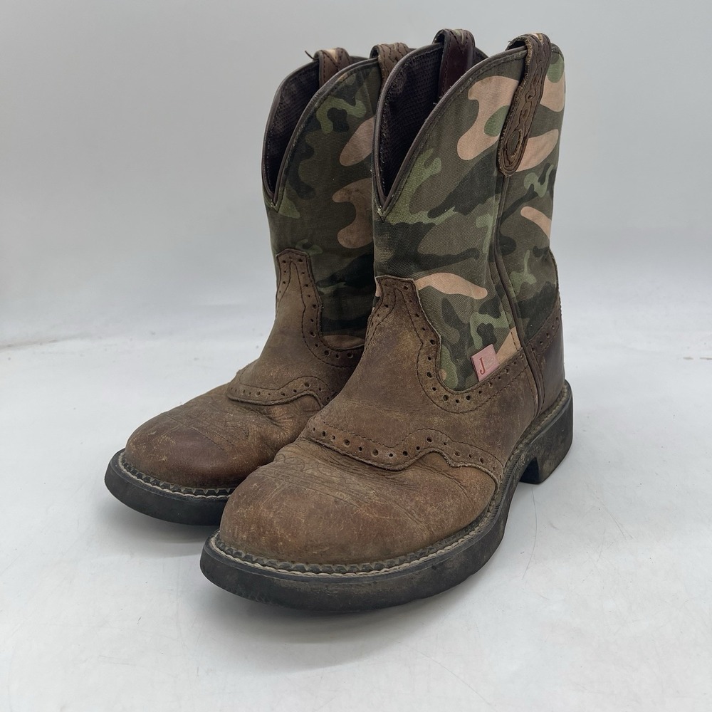 Justin Gypsy Girls Boots Womens 8 B Cowboy Boots Brown Camo Tops Western L9913